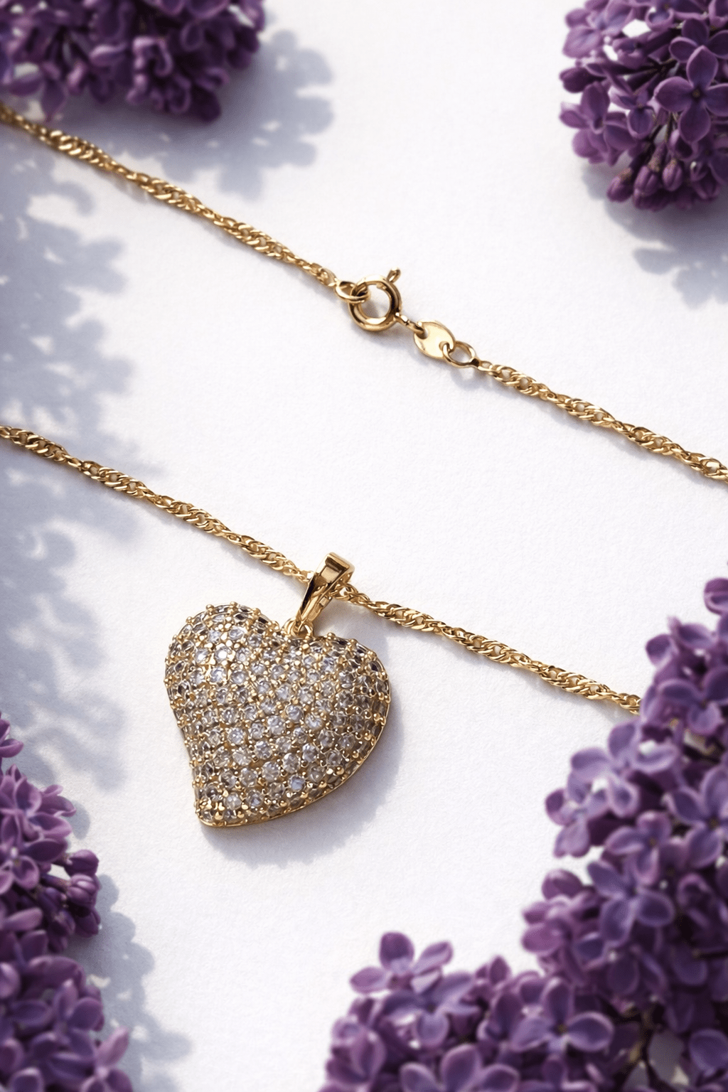 Apzeltīta kaklarota ar sirds kulonu un cirkonijiem - 18k - apzeltita - rotas