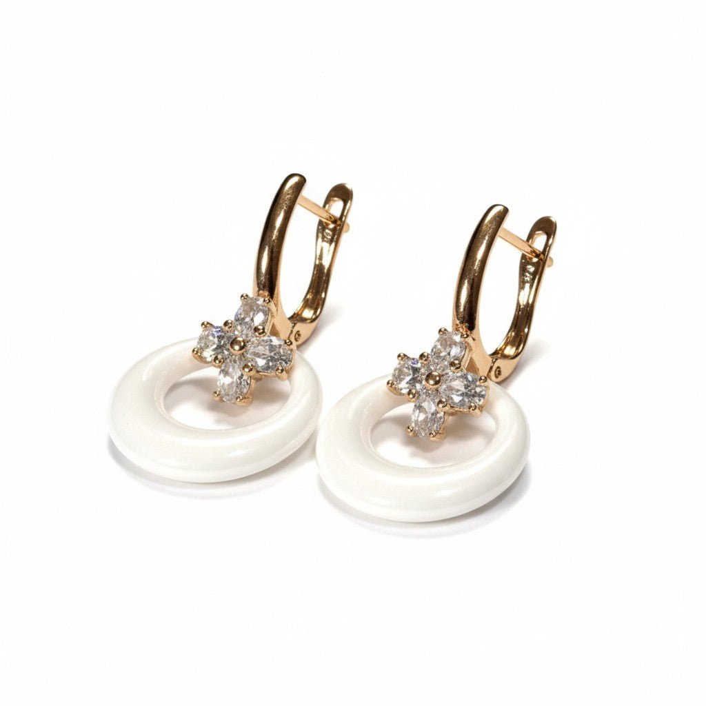 - Apzeltīti auskari ar balto keramiku un cirkonijiem - 3