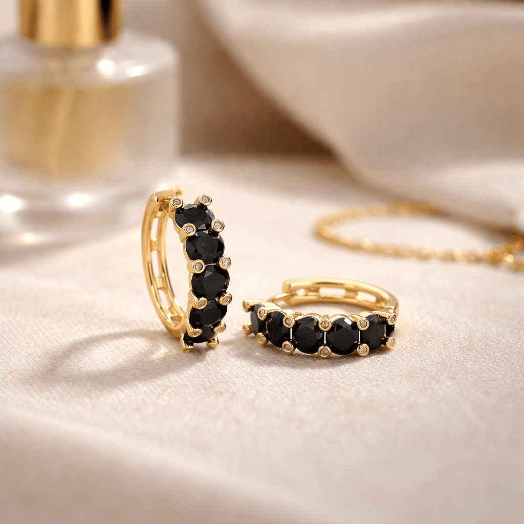 Apzeltīti riņķīši ar melniem cirkonijiem - 18k - apzeltita - rotas