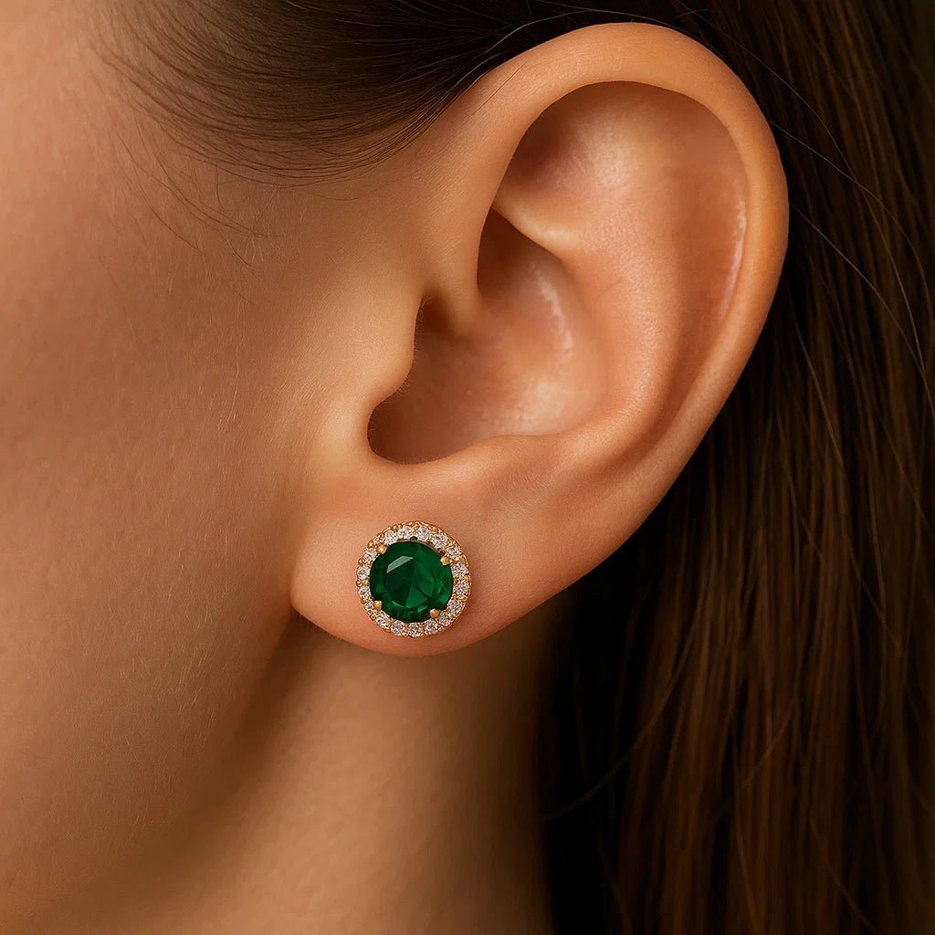 Emerald Shine – 18K apzeltīti auskari antialerģiski auskari apzeltīti auskari dāvana viņai