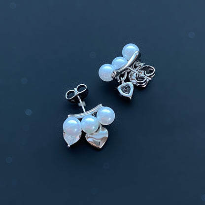 Apsudraboti nagliņu auskari ar pērlītēm un sirsniņām - 18k - apzeltita - rotas