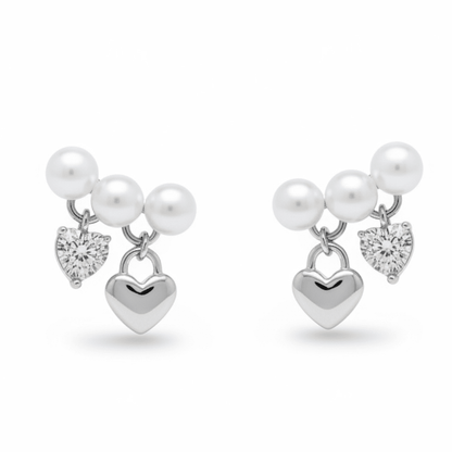 Apsudraboti nagliņu auskari ar pērlītēm un sirsniņām - 18k - apzeltita - rotas