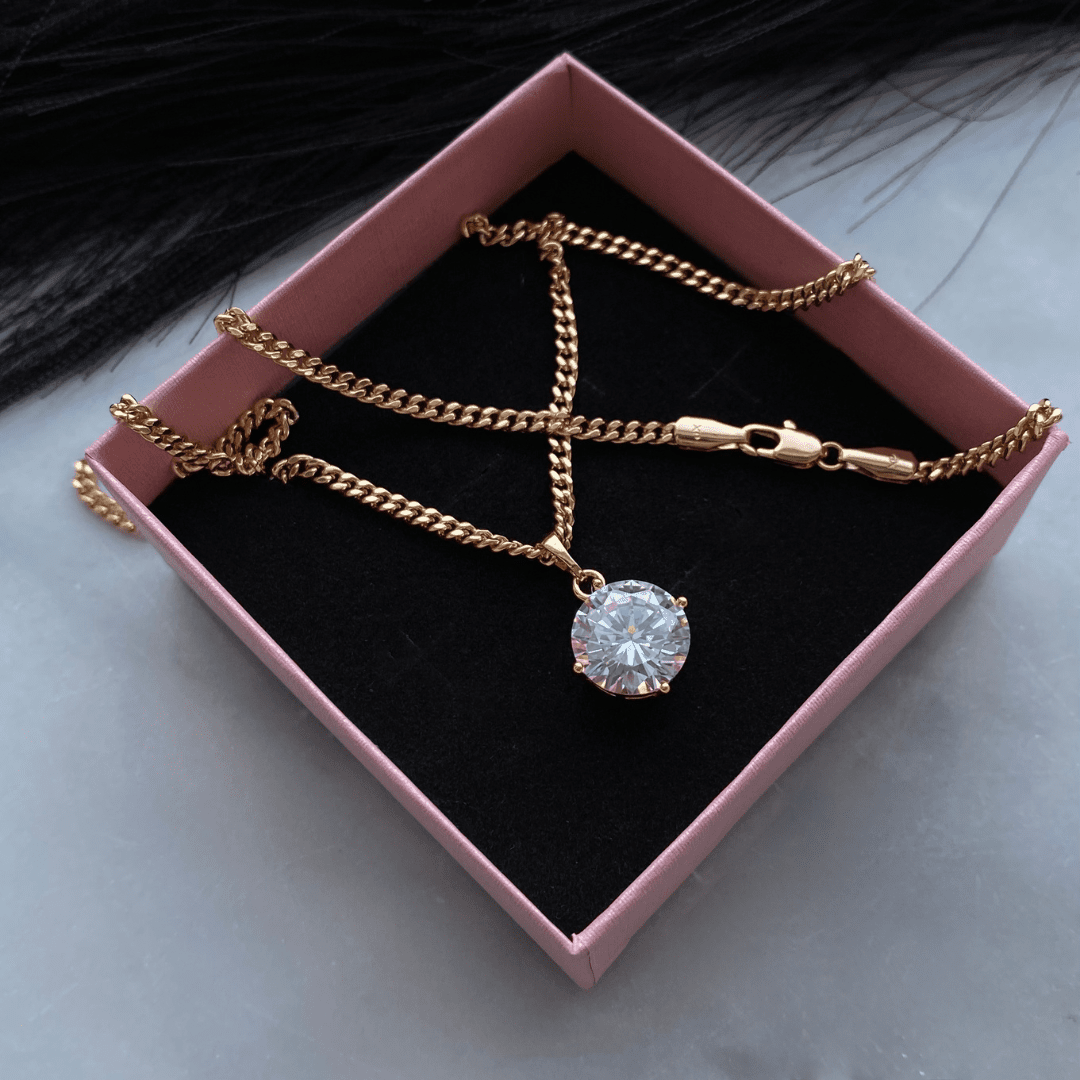 Apzeltīta kaklarota ar cirkonija kulonu - 18k - apzeltita - rotas