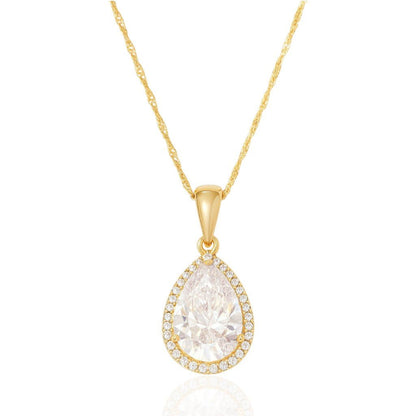 Apzeltīta kaklarota ar lāses formas kristālu (dzidra un rozā) – apzeltītas rotaslietas | Tavas Rotas