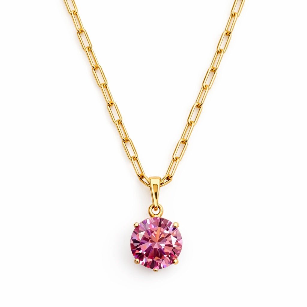 Apzeltīta kaklarota ar lielu rozā kristālu - 18k - apzeltita - rotas