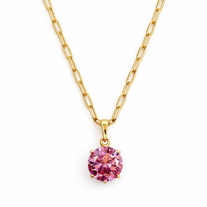 Apzeltīta kaklarota ar lielu rozā kristālu - 18k - apzeltita - rotas