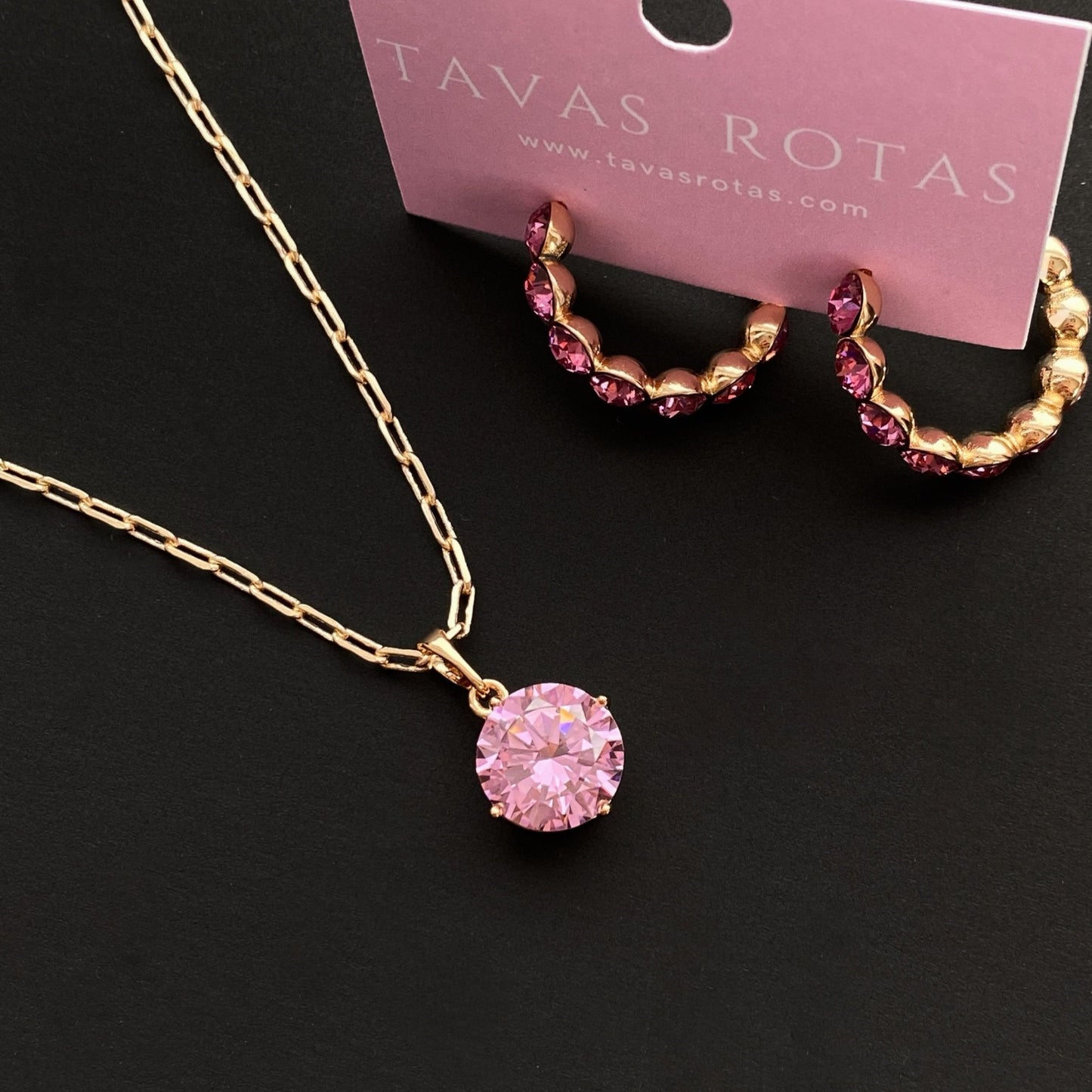 Apzeltīta kaklarota ar lielu rozā kristālu - 18k - apzeltita - rotas