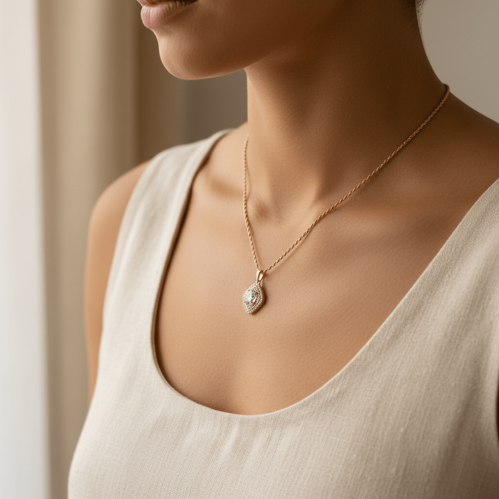 Apzeltīta kaklarota ar luksusa cirkoniju kulonu - 18k - apzeltita - rotas