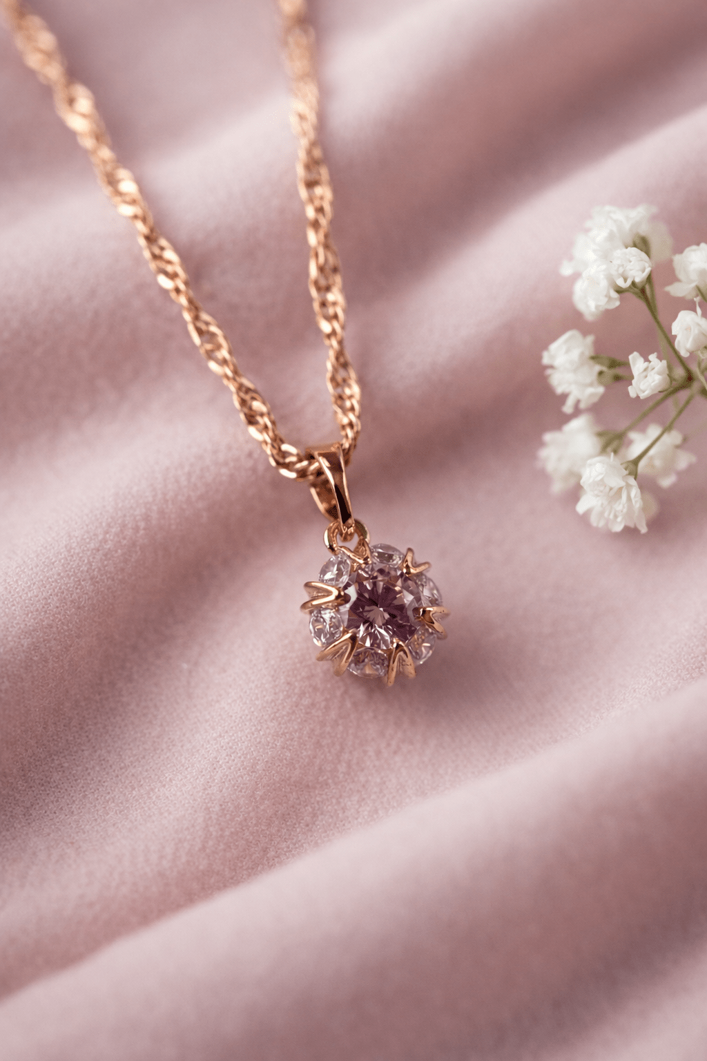 Apzeltīta kaklarota ar rozā kulonu - 18k - apzeltita - rotas