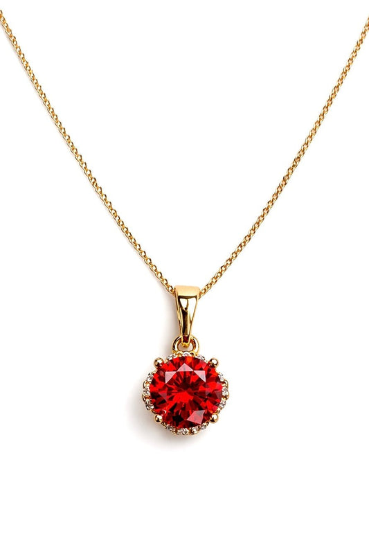 Apzeltīta kaklarota ar sarkanu kristālu un cirkoniju vainagu - 18k - apzeltita - rotas