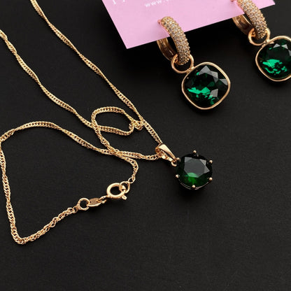 Apzeltīta kaklarota ar zaļu cirkoniju - 18k - apzeltita - rotas