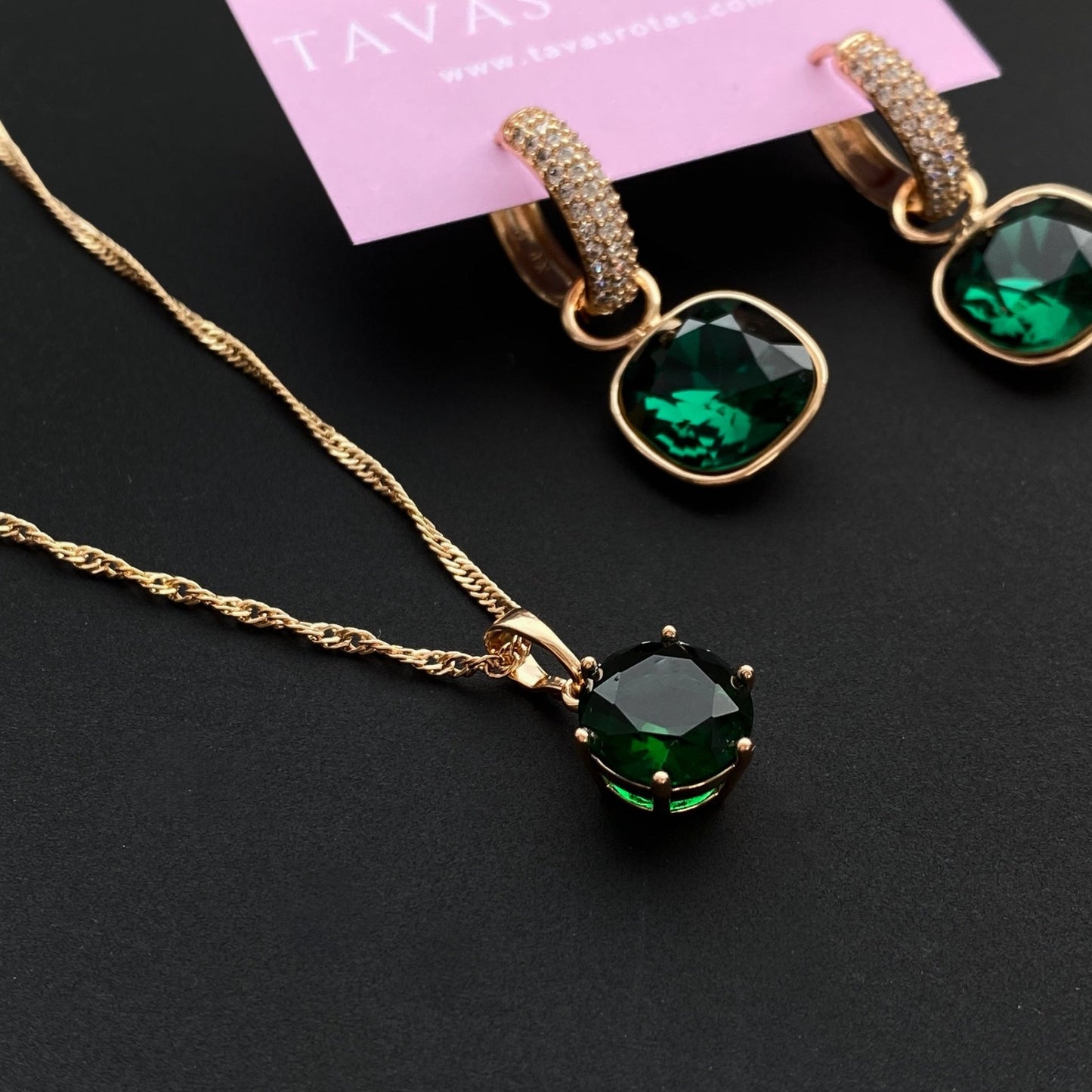 Apzeltīta kaklarota ar zaļu cirkoniju - 18k - apzeltita - rotas