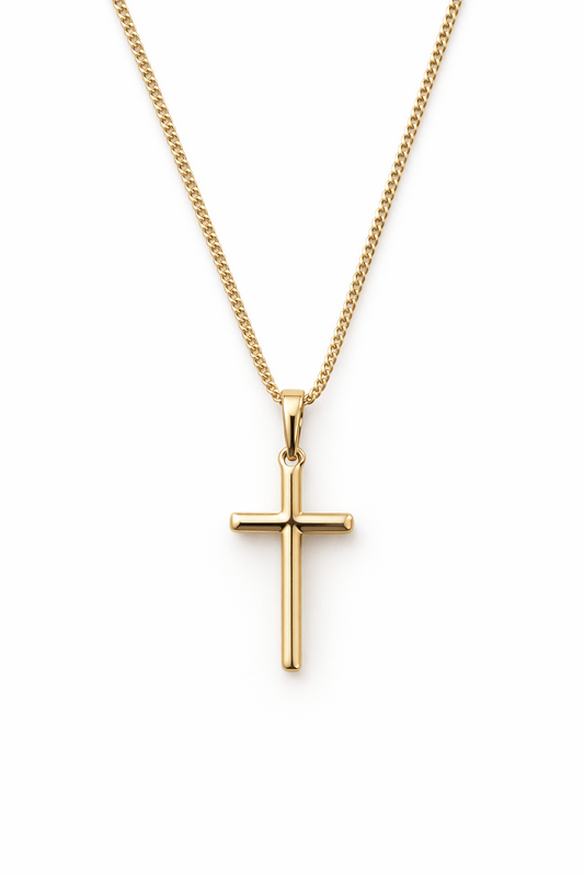 Apzeltīta krusta kaklarota ar smalku ķēdīti (55cm) - 18k - apzeltita - rotas