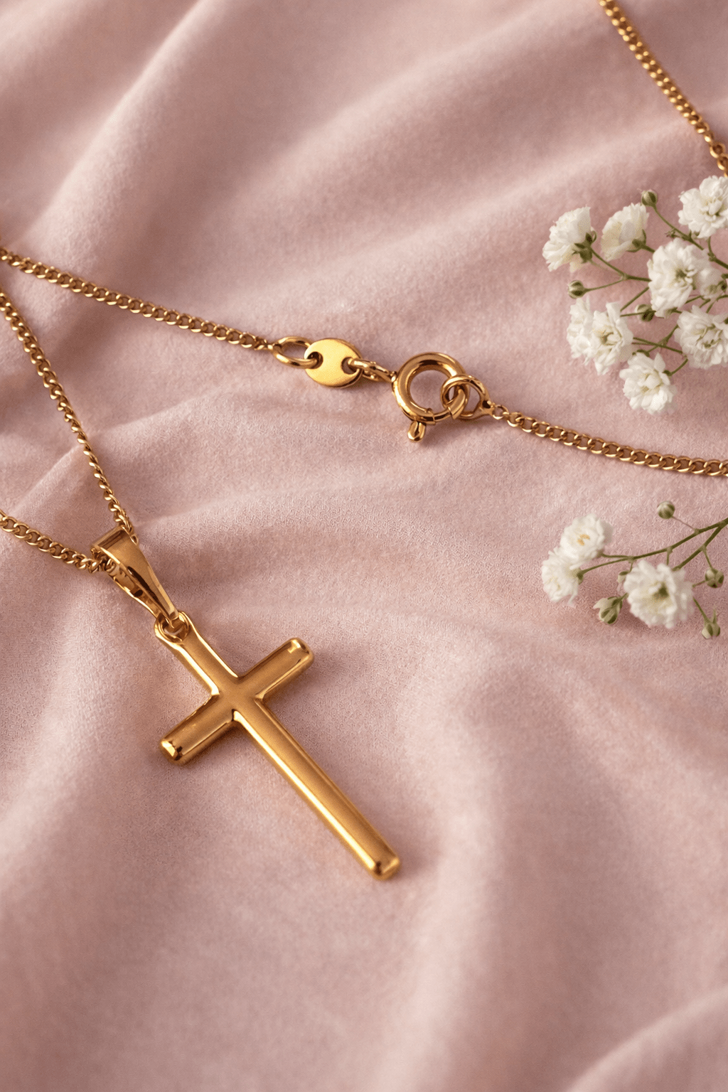 Apzeltīta krusta kaklarota ar smalku ķēdīti (55cm) - 18k - apzeltita - rotas