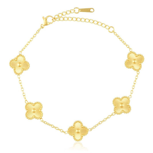 Apzeltīta nerusējošā tērauda rokassprādze ar āboliņiem - 18k - apzeltita - rotas