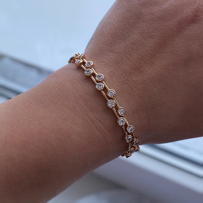 Apzeltīta rokassprādze ar divām rindām kristālu - 18k - apzeltita - rotas