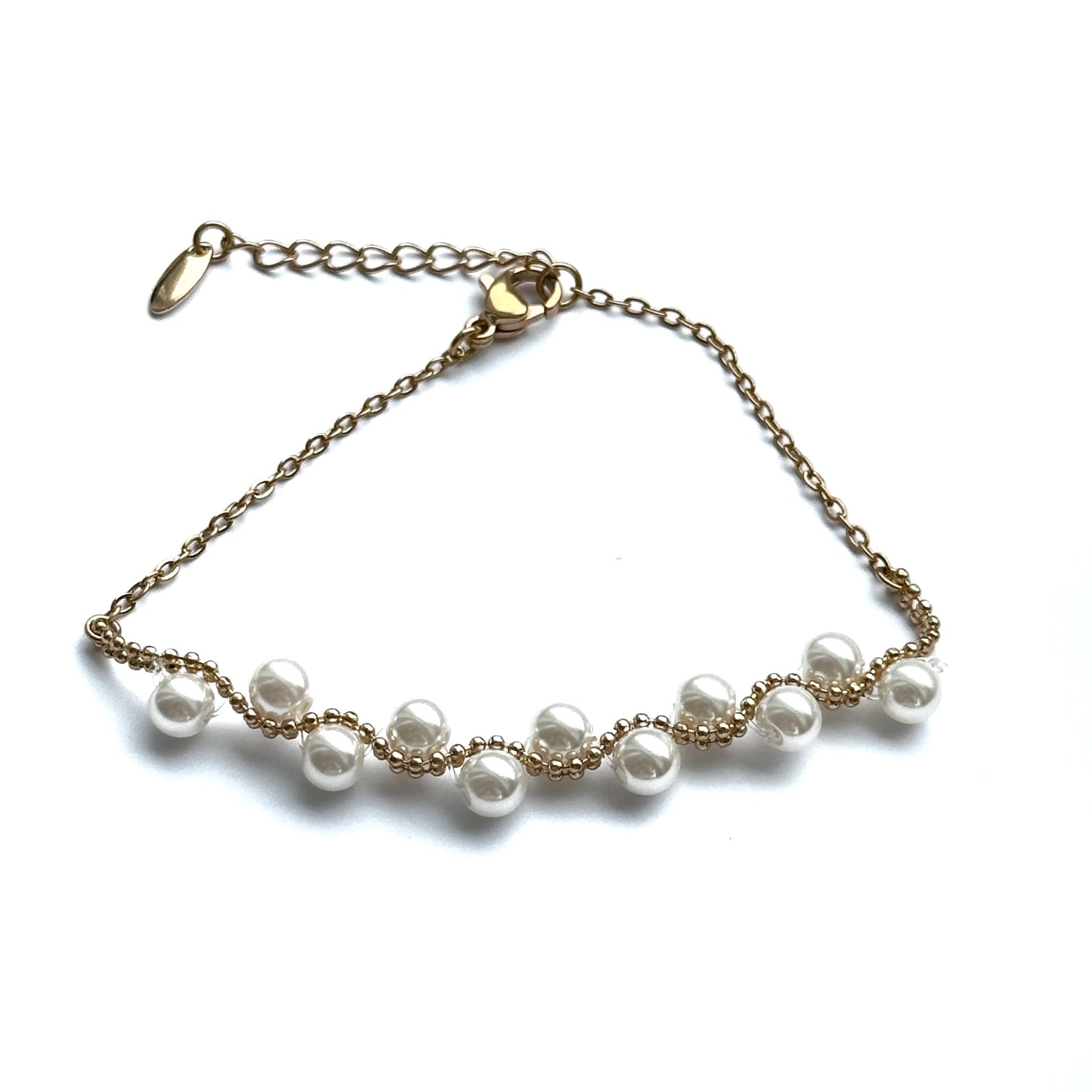 Apzeltīta rokassprādze ar pērlītēm - 18k - apzeltita - rotas