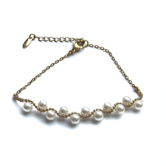 Apzeltīta rokassprādze ar pērlītēm - 18k - apzeltita - rotas