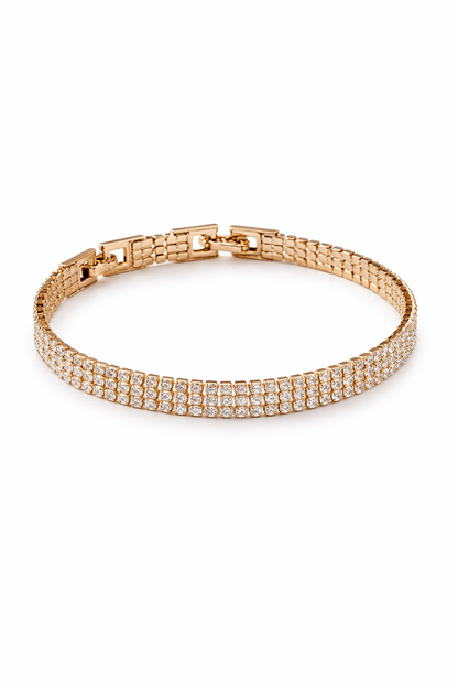 Apzeltīta rokassprādze ar trīs cirkoniju rindām - 18k - apzeltita - rotas