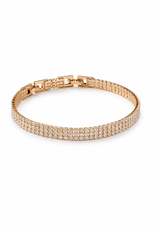 Apzeltīta rokassprādze ar trīs cirkoniju rindām - 18k - apzeltita - rotas