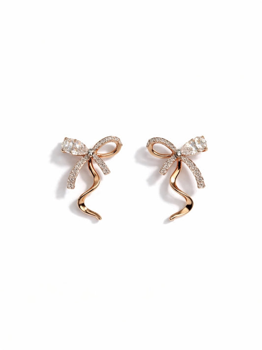 Apzeltītas nagliņas ar bantīti un cirkonijiem - 18k - apzeltita - rotas