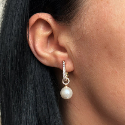 Apzeltīti 2 - in - 1 auskari ar noņemamu pērlīti un cirkonijiem - 18k - apzeltita - rotas