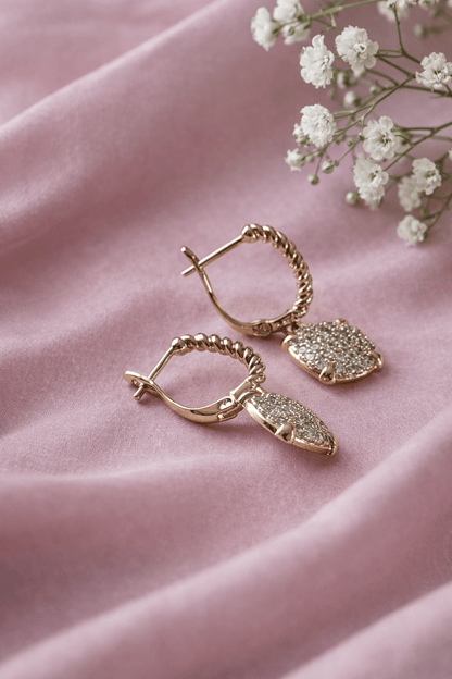 Apzeltīti auskari ar cirkoniju piekariņu - 18k - apzeltita - rotas