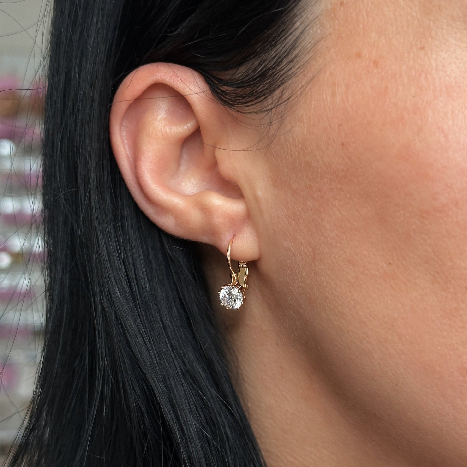 Apzeltīti auskari ar cirkoniju un angļu aizdari - 18k - apzeltita - rotas