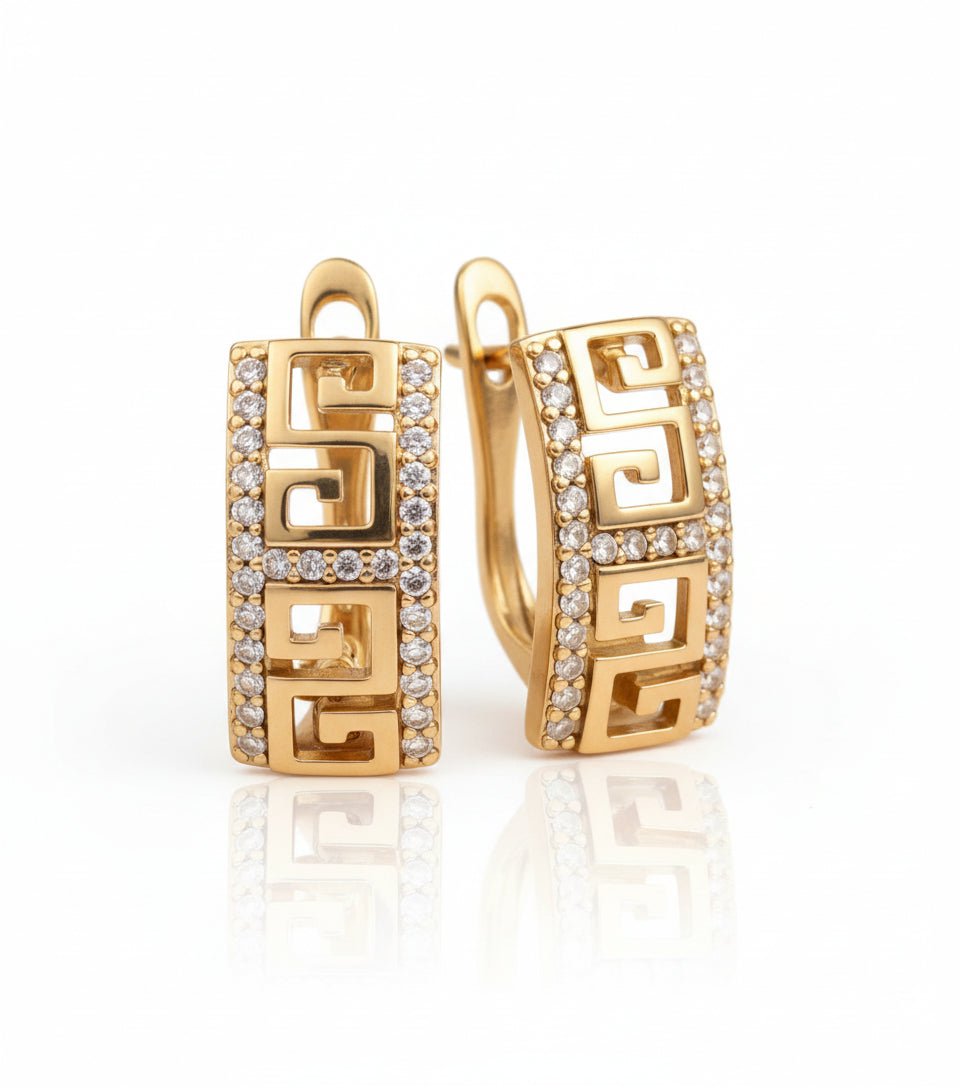 Apzeltīti auskari ar grieķu rakstu - 18k - apzeltita - rotas