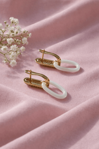 Apzeltīti auskari ar keramikas piekariņu - 18k - apzeltita - rotas