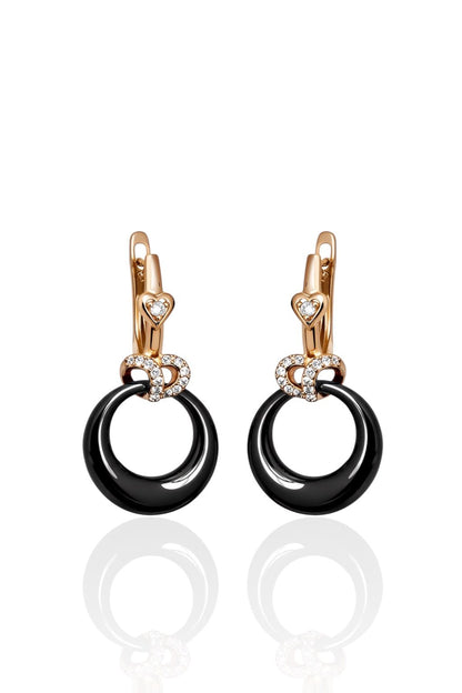 Apzeltīti auskari ar melnu keramiku un sirsnīņām - 18k - apzeltita - rotas