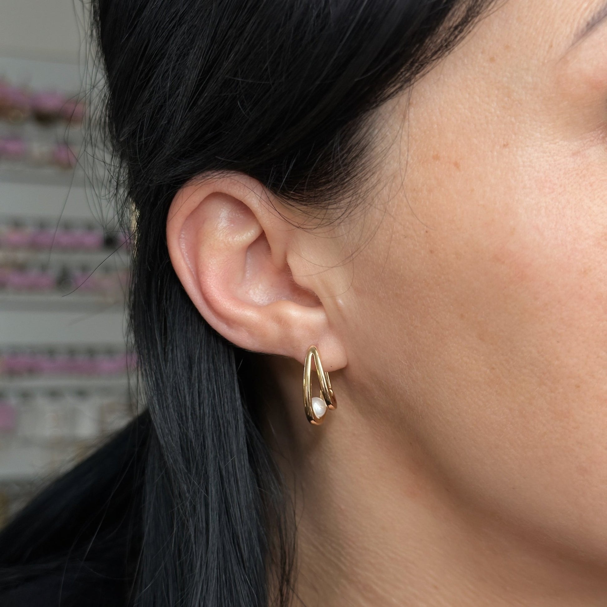 Apzeltīti auskari ar pērlīti - 18k - apzeltita - rotas