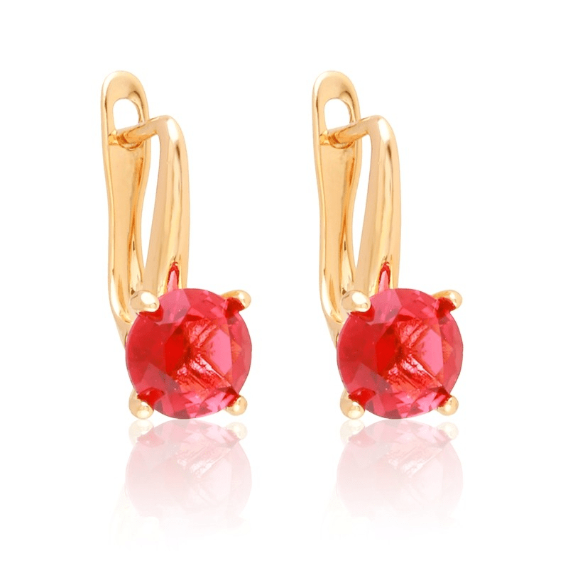 Apzeltīti auskari ar sarkanu cirkoniju un angļu aizdari - 18k - apzeltita - rotas