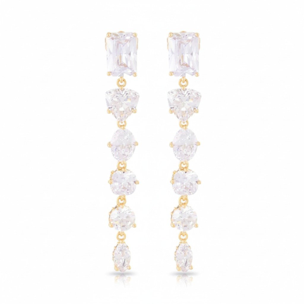 Apzeltīti garie auskari ar kristāliem - 18k - apzeltita - rotas