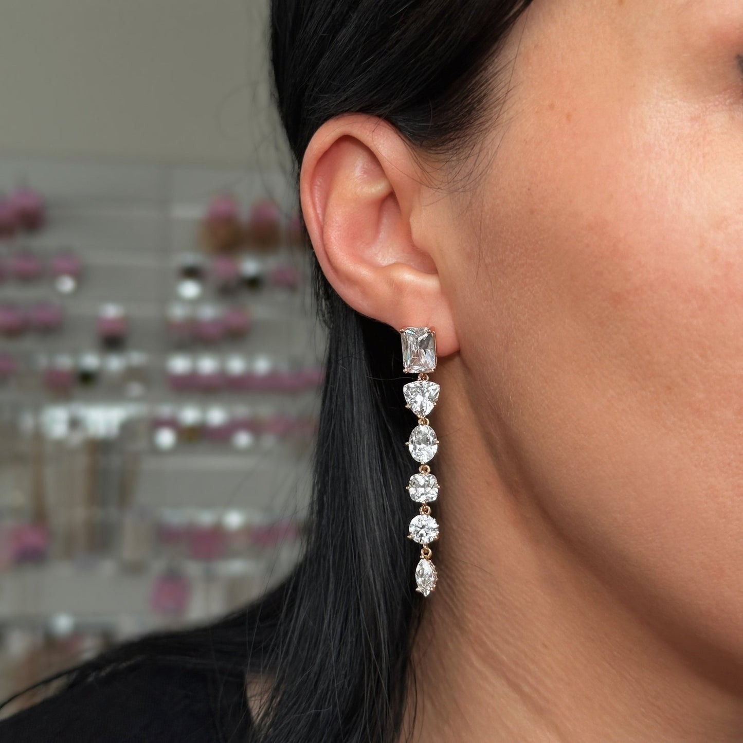 Apzeltīti garie auskari ar kristāliem - 18k - apzeltita - rotas