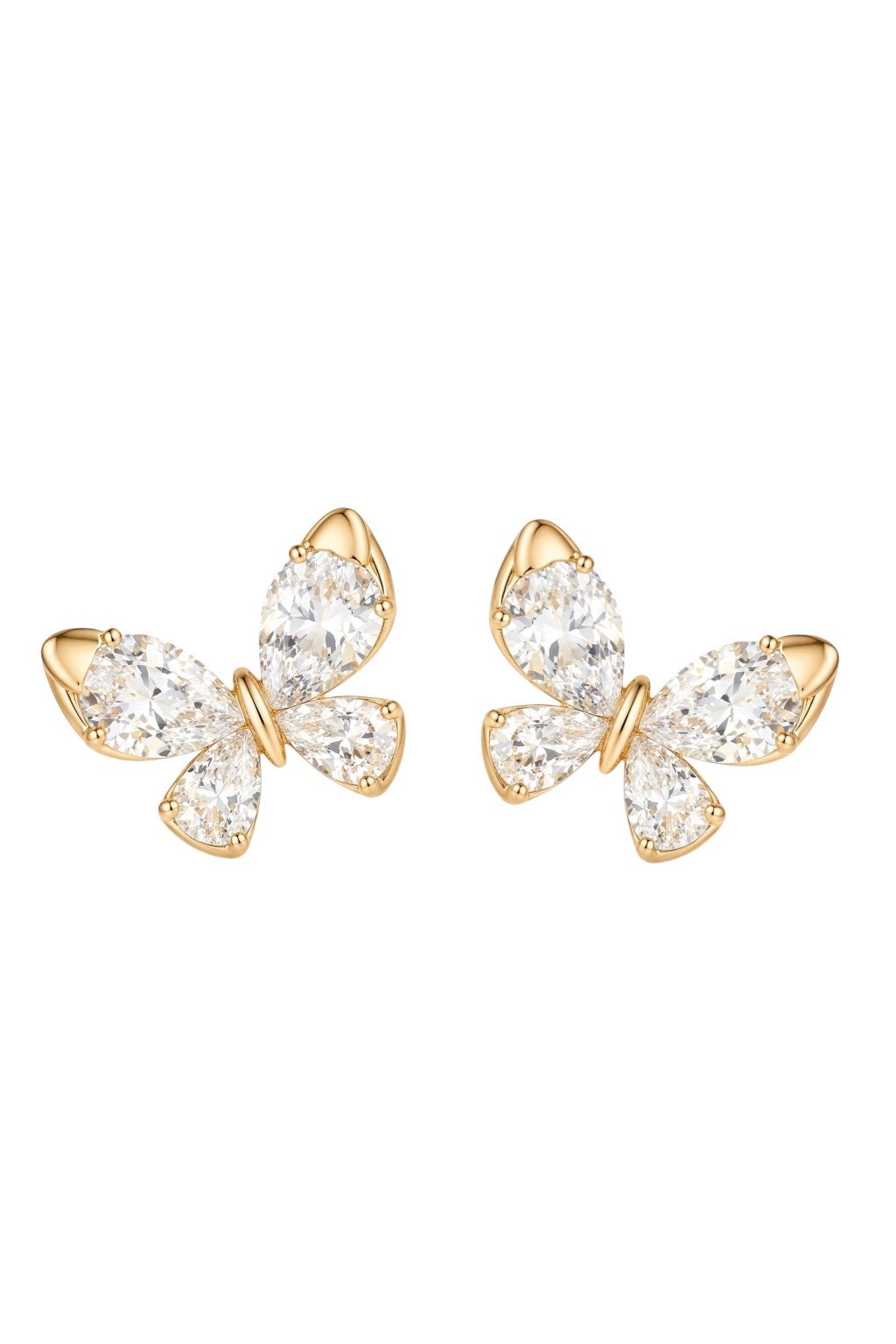 Apzeltīti nagliņu auskari tauriņa formā ar cirkonijiem - 18k - apzeltita - rotas