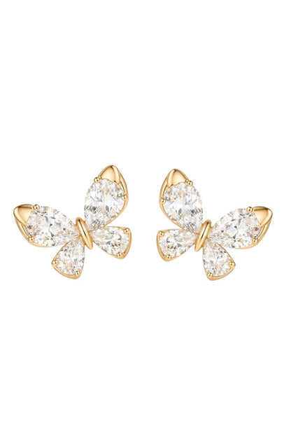 Apzeltīti nagliņu auskari tauriņa formā ar cirkonijiem - 18k - apzeltita - rotas