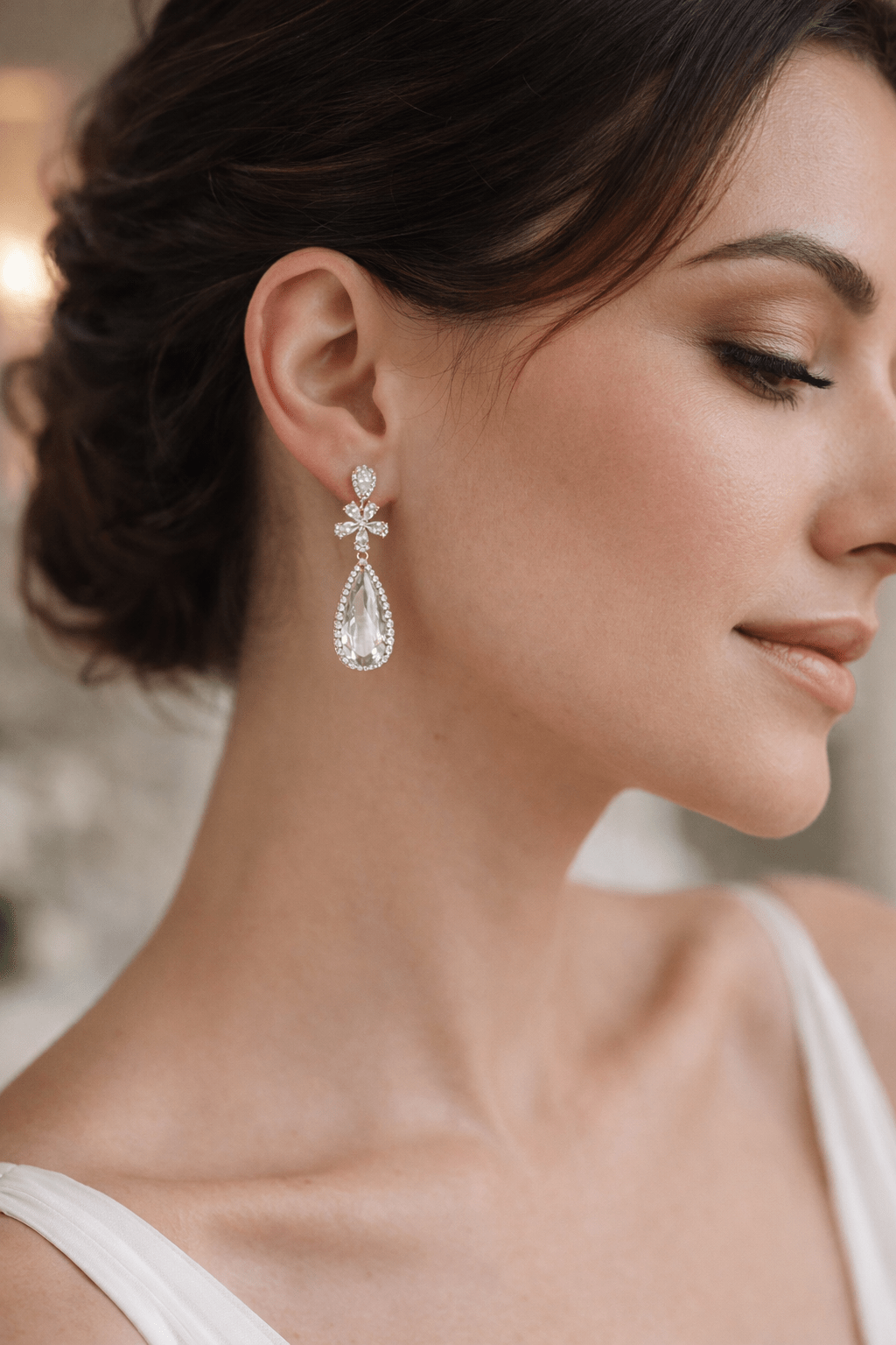 Apzeltīti nokareni auskari ar lielu lāsveida cirkoniju - 18k - apzeltita - rotas