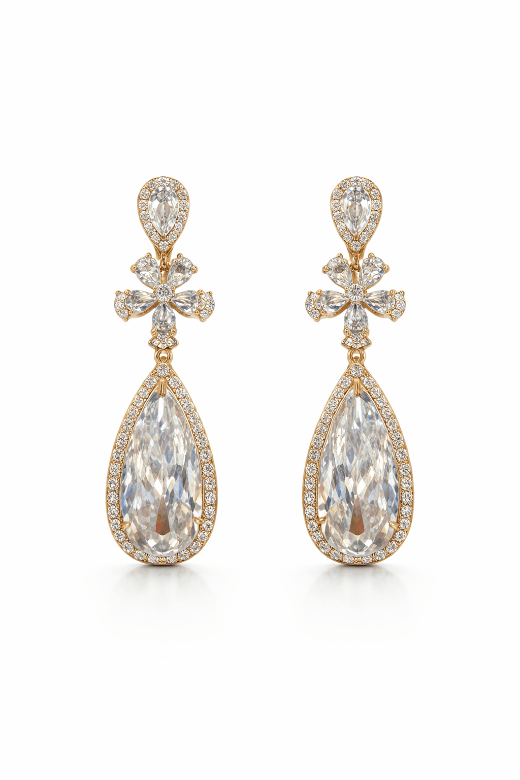 Apzeltīti nokareni auskari ar lielu lāsveida cirkoniju - 18k - apzeltita - rotas