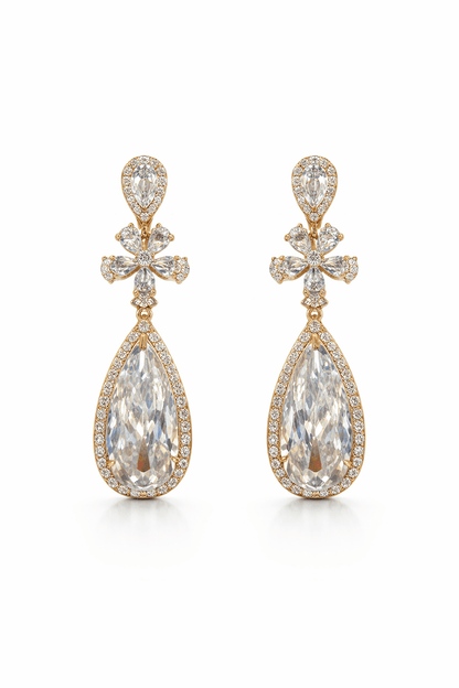 Apzeltīti nokareni auskari ar lielu lāsveida cirkoniju - 18k - apzeltita - rotas