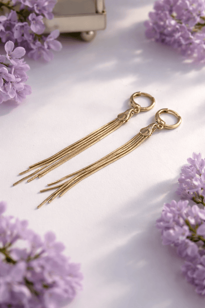 Apzeltīti nokareni riņķīši ar ķēdītēm - 18k - apzeltita - rotas