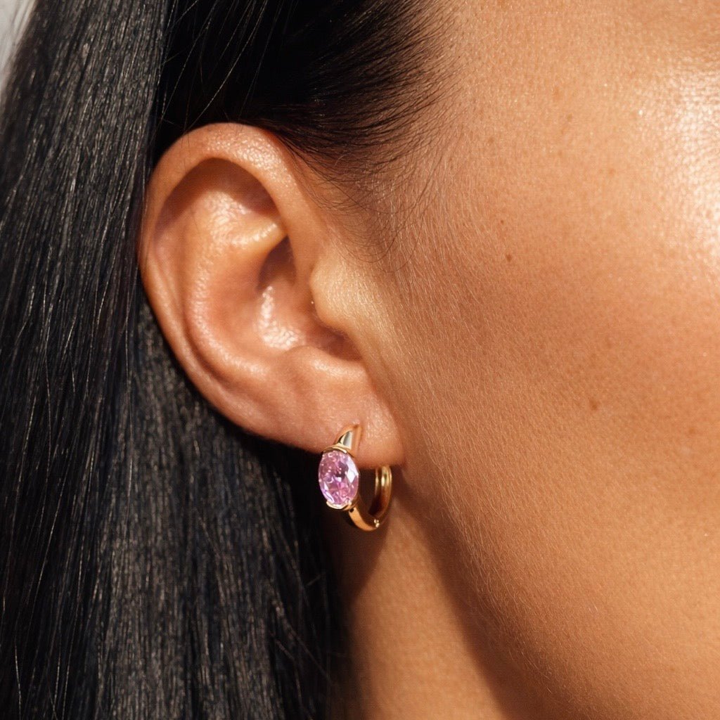 Apzeltīti riņķīši ar rozā kristālu - 18k - apzeltita - rotas