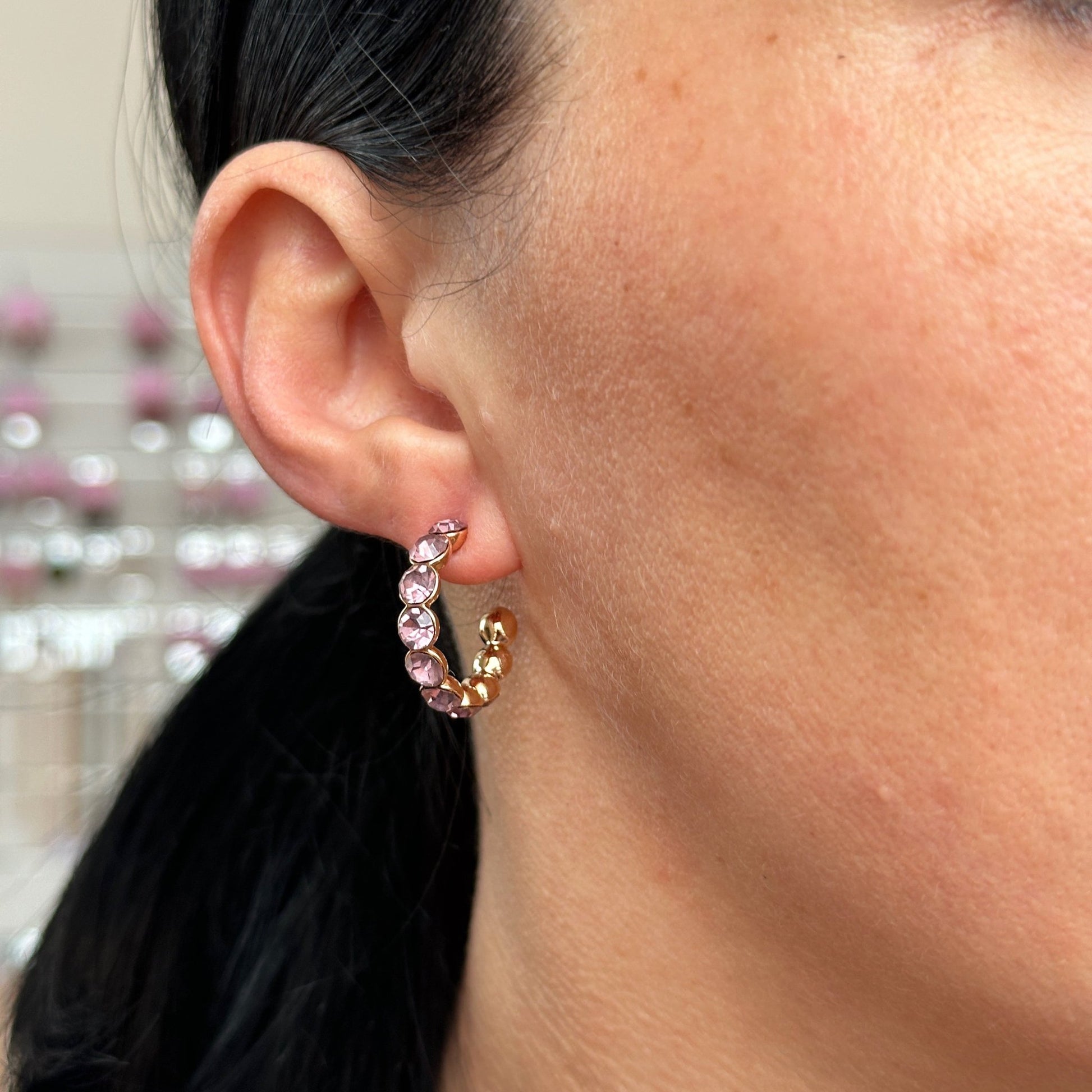 Apzeltīti riņķīšu auskari ar kristāliem - 18k - apzeltita - rotas