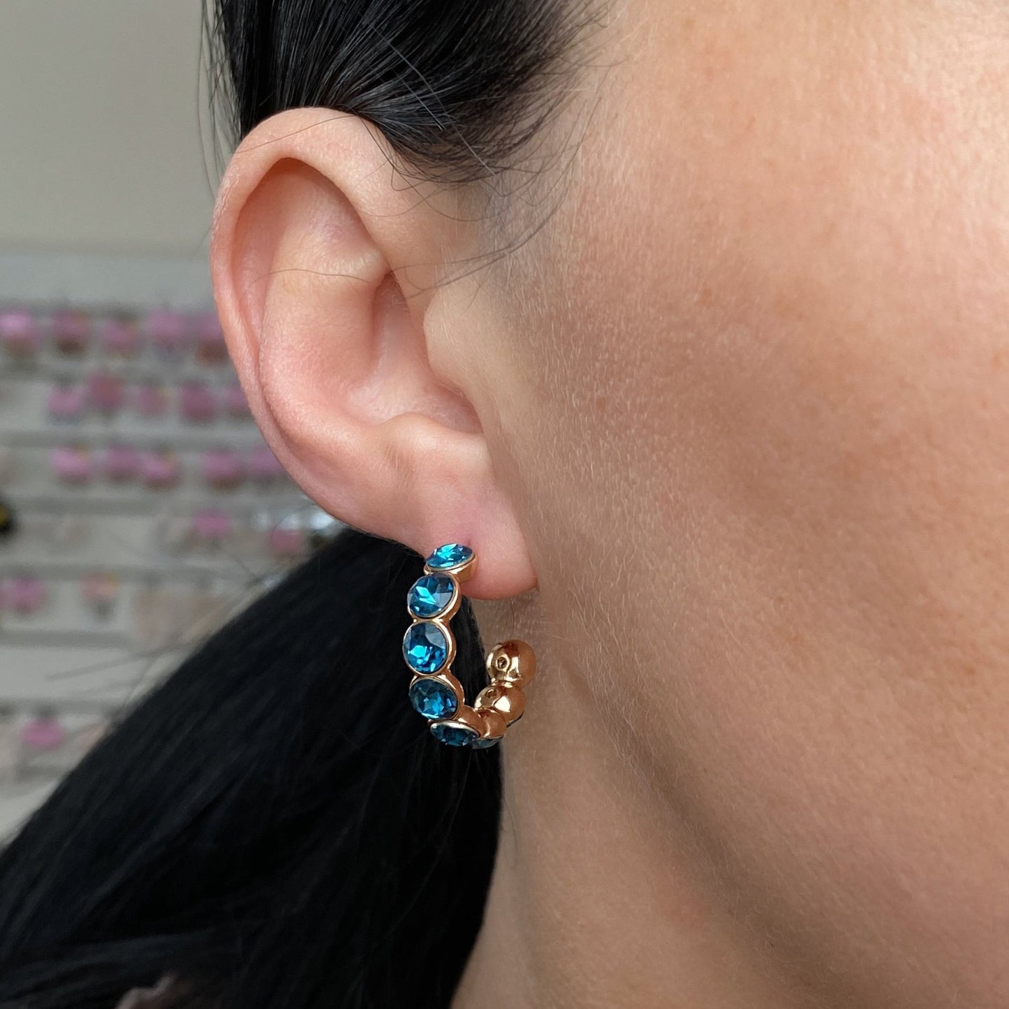 Apzeltīti riņķīšu auskari ar kristāliem - 18k - apzeltita - rotas