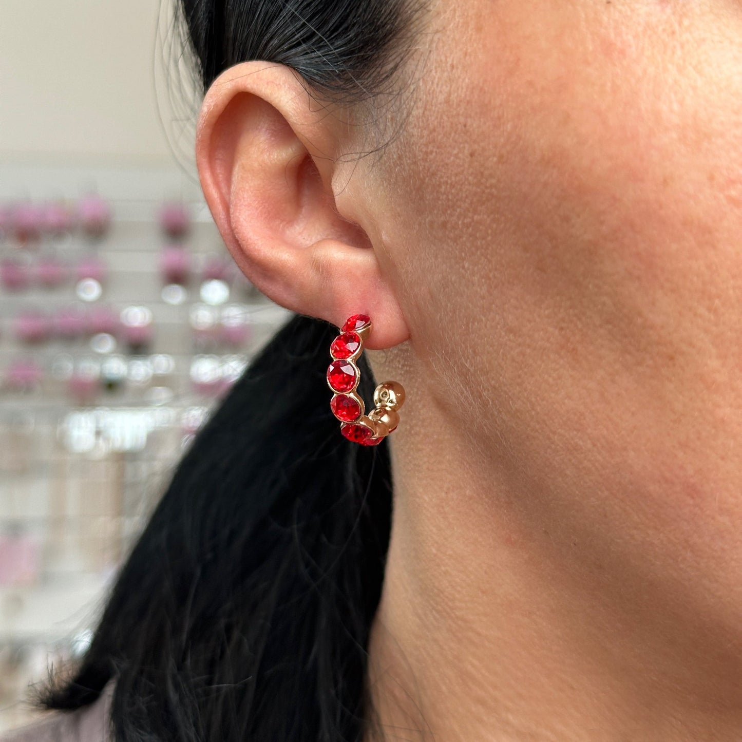 Apzeltīti riņķīšu auskari ar kristāliem - 18k - apzeltita - rotas