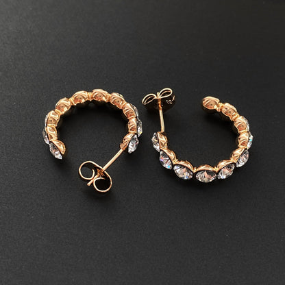 Apzeltīti riņķīšu auskari ar kristāliem - 18k - apzeltita - rotas