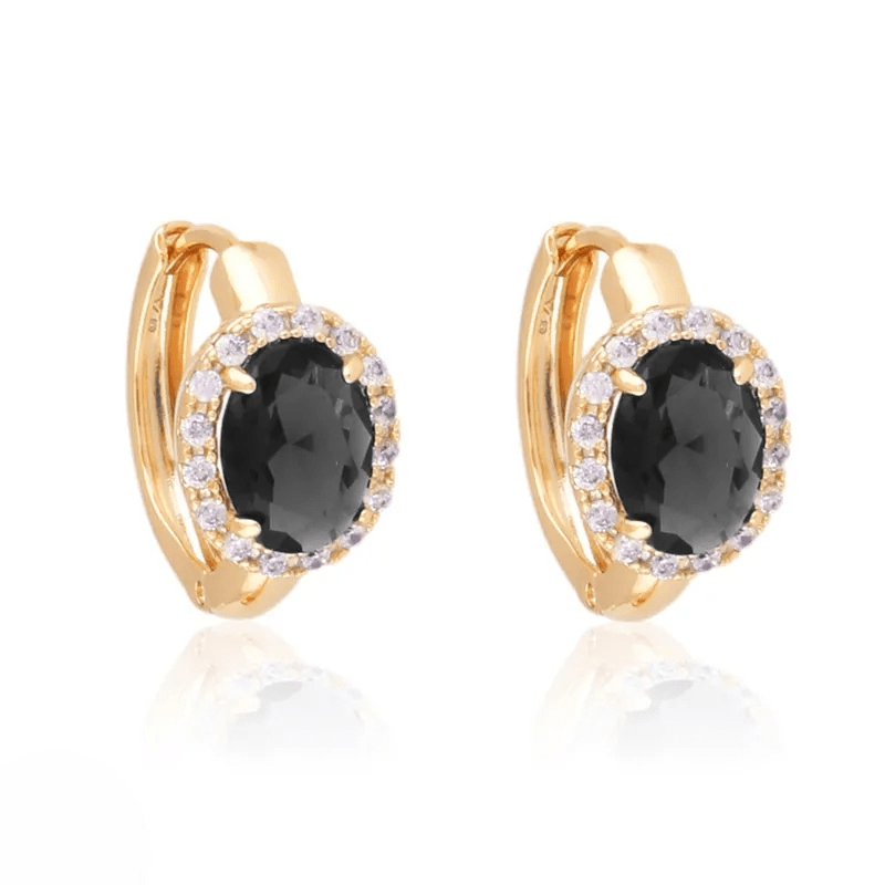 Apzeltīti riņķīšu auskari ar melnu cirkoniju - 18k - apzeltita - rotas