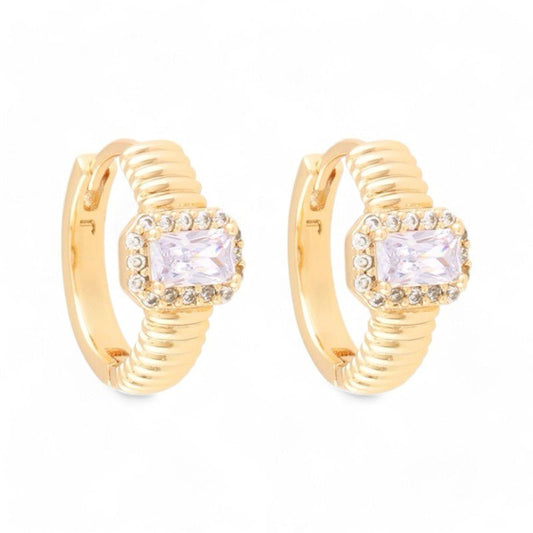 Apzeltīti riņķīšu auskari ar taisnstūra cirkoniju