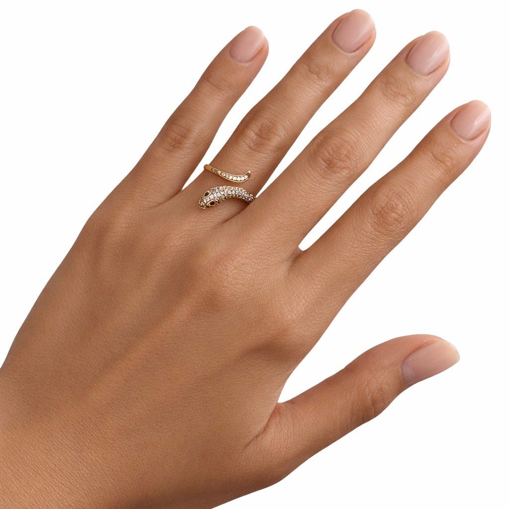 Apzeltīts gredzens ar čūskas dizainu un cirkonijiem - 18k - apzeltita - rotas