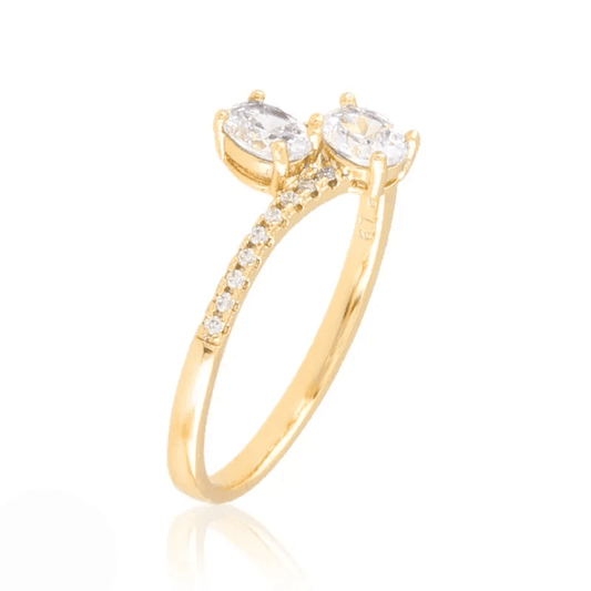 Apzeltīts gredzens ar diviem ovāliem cirkonijiem - 18k - apzeltita - rotas